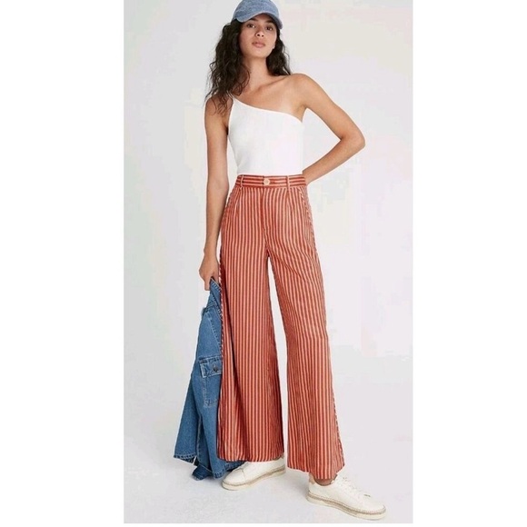 Anthropologie Pants - Maeve Anthropologie  Alzira Orange Wide-Leg Pants Striped Boho Chic Size 2 Flare